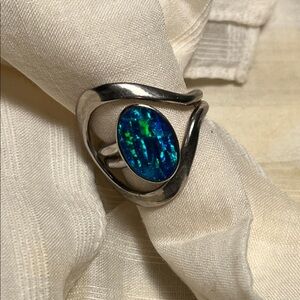 Sterling Silver Ring with blue opal